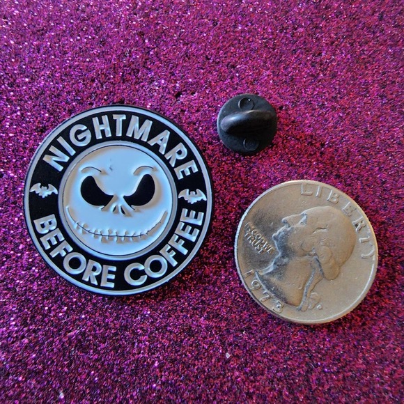 3/$20 Jack Skellington NIGHTMARE BEFORE COFFEE NBC Starbucks Parody Enamel Pin - Picture 2 of 2